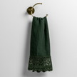 Bella Notte Mattine guest towel in Juniper color, showcasing soft, textured fabric with elegant edge detailing.