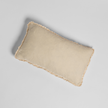 Cream-colored Bella Notte Carmen lumbar throw pillow with 15x24 inch dimensions, featuring elegant fabric and tufted design.