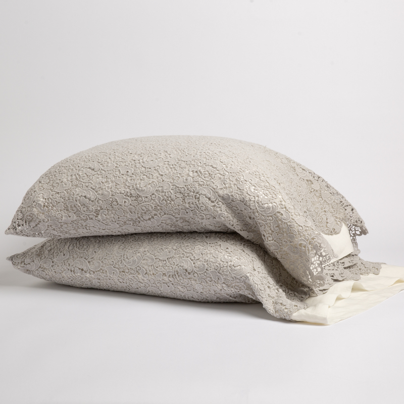 Bella Notte Allora Lace Pillowcase in Cenote, luxurious king-size pillowcase with intricate lace details.