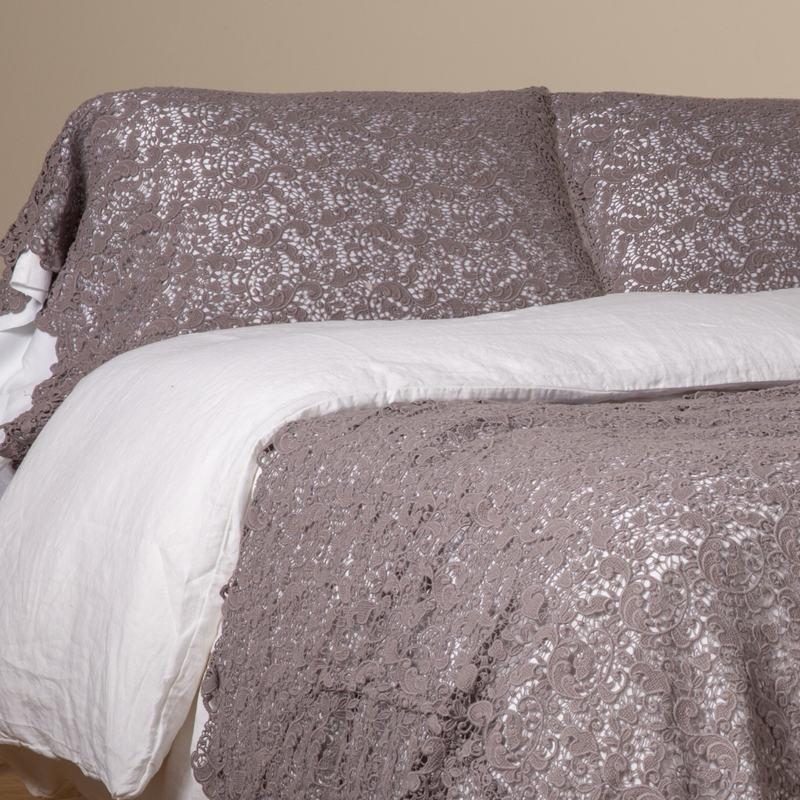 Bella Notte Allora Lace Pillowcase in Cenote, showcasing intricate lace details and soft fabric for a luxurious bedroom accent.