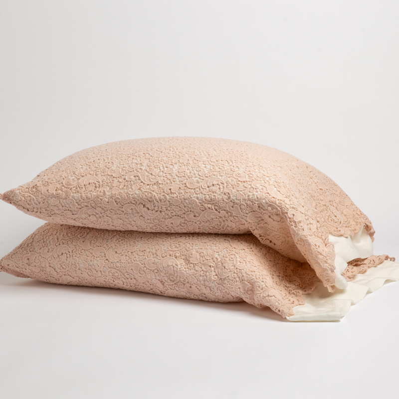 Bella Notte Allora Lace Pillowcase in Cenote, luxurious King size pillowcase with intricate lace details.