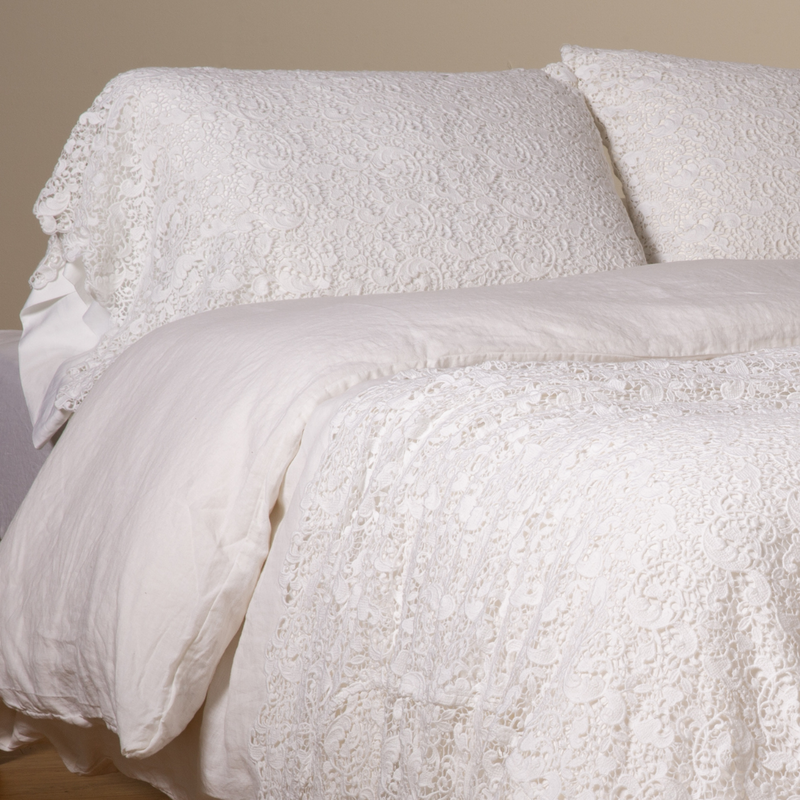 Bella Notte Allora Lace Pillowcase in Cenote, elegant king-size pillowcase with delicate lace details, soft and luxurious bedding accessory.