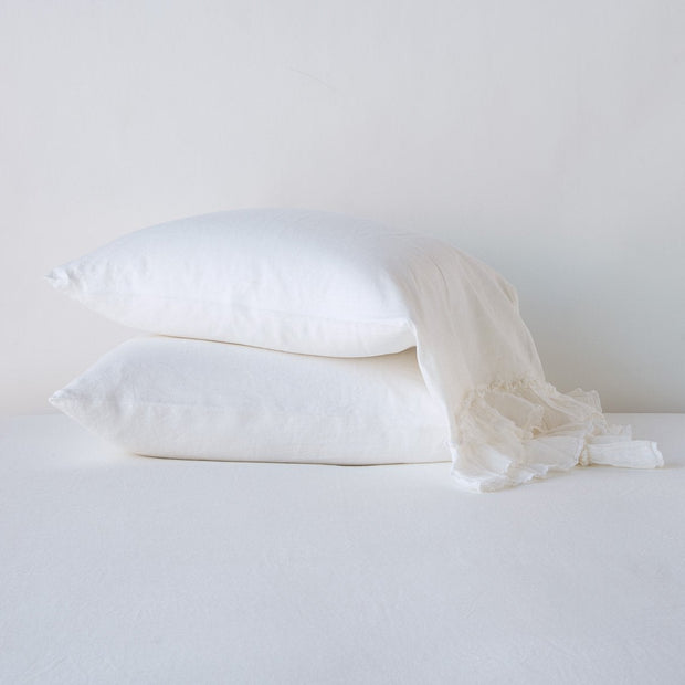 White linen Whisper pillowcase by Bella Notte, showing a soft, textured fabric with a simple, elegant design for standard pillows.