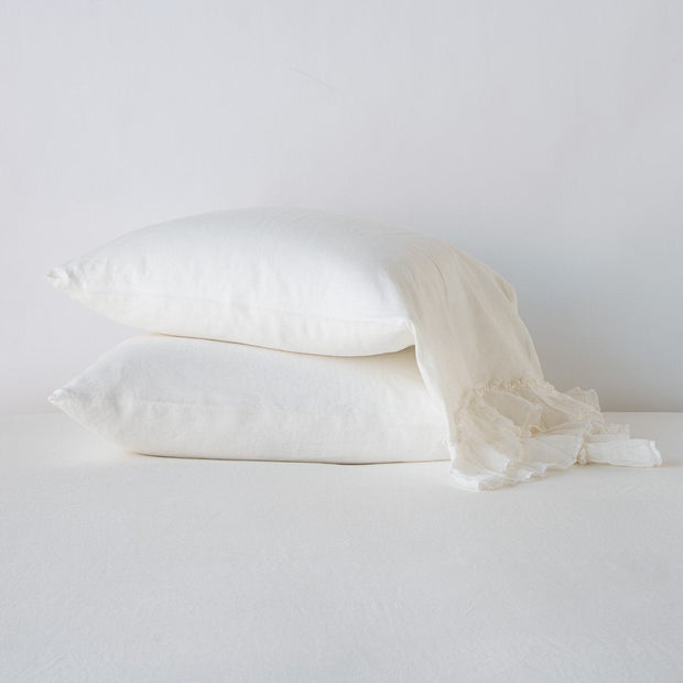 White linen Whisper Pillowcase by Bella Notte, standard size, soft and textured fabric, designed for a comfortable and elegant bedroom look.