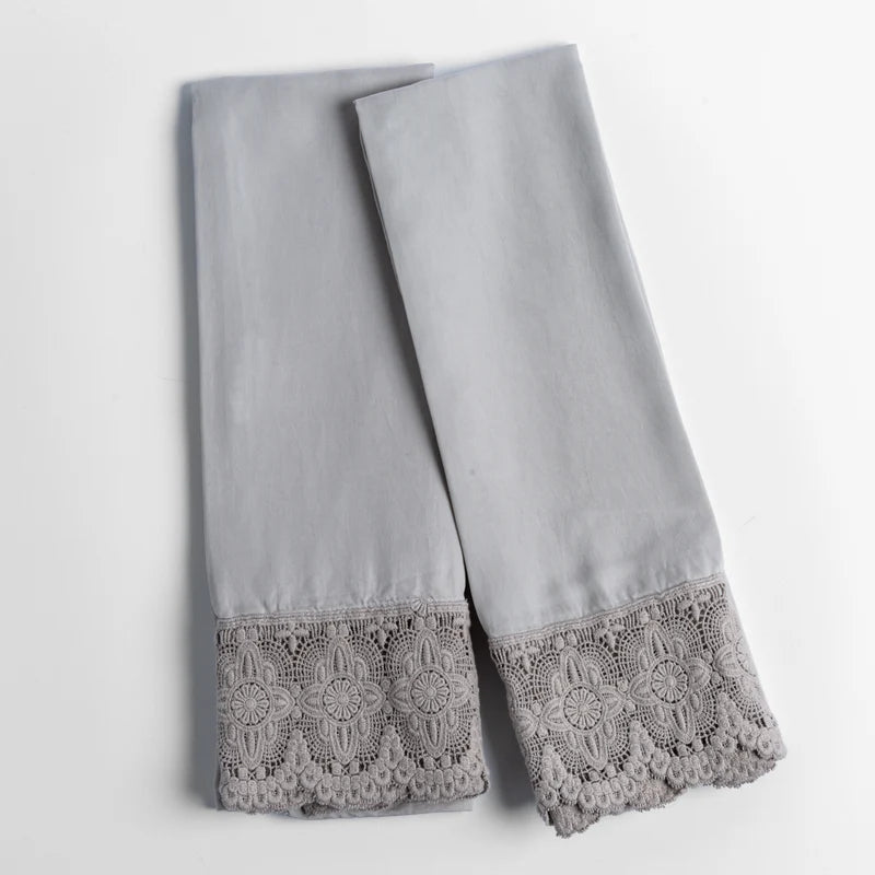 Bella Notte Madera Luxe Pillowcase with Donella lace edge in winter white, standard size, featuring elegant lace detailing.