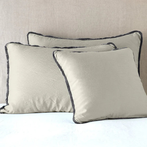 Bella Notte Paloma Euro Sham with autumn-colored fabric and decorative stitching, showcasing elegant bedroom decor.
