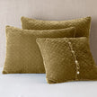 Bella Notte silk velvet quilted sham featuring a textured, luxurious design in rich autumn tones, showcasing elegant bedding decor.