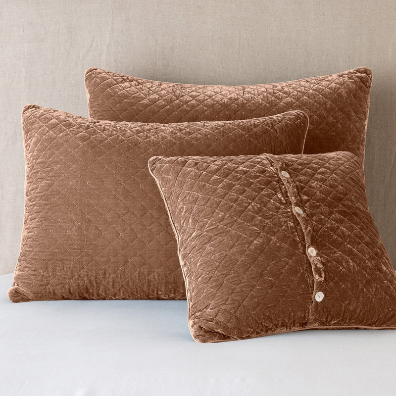 Bella Notte silk velvet quilted sham with a plush, textured design in rich autumn tones, perfect for luxurious bedding.