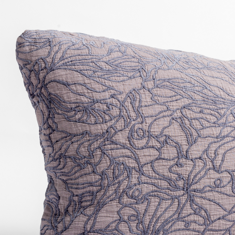 Bella Notte Georgia Sham in French Lavender deluxe fabric, showcasing soft, luxurious bedding with detailed stitching and elegant design.
