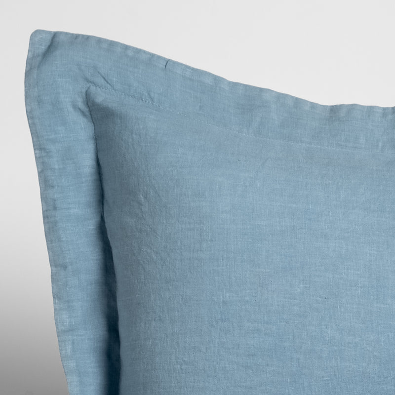 Bella Notte French Lavender linen sham with delicate embroidery, showcasing soft fabric and elegant design for a luxurious bedroom decor.