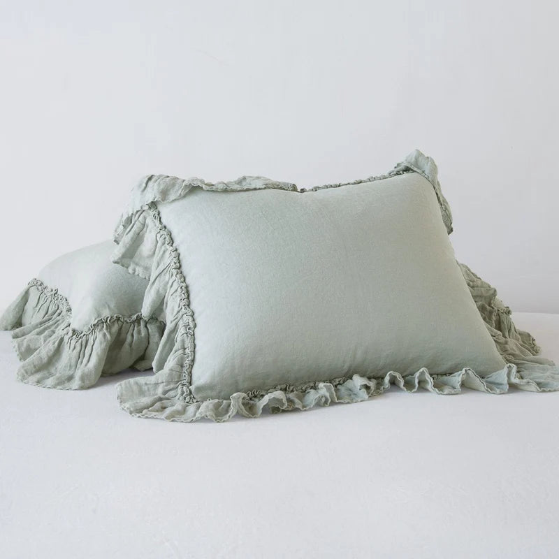 French lavender Bella Notte Linen Whisper sham featuring soft, textured linen fabric and elegant embroidery.
