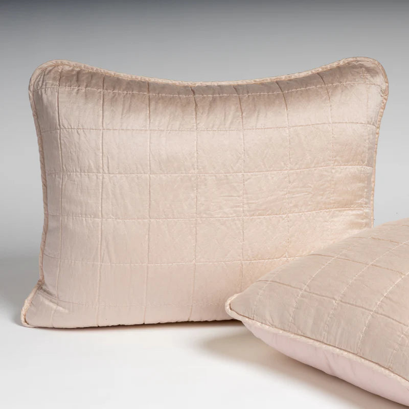 Bella Notte French Lavender deluxe silk shams with elegant embroidery, showcasing soft fabric and decorative pillows.