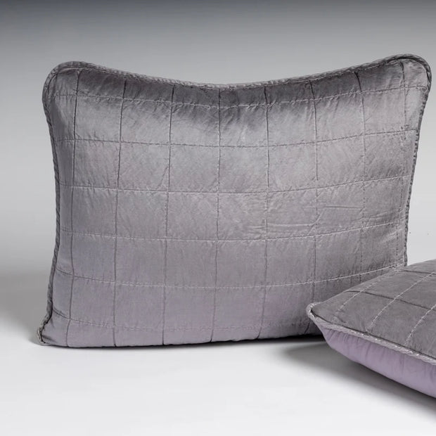 Bella Notte French Lavender deluxe silk shams with elegant embroidery, featuring a soft, luxurious finish and intricate detailing.