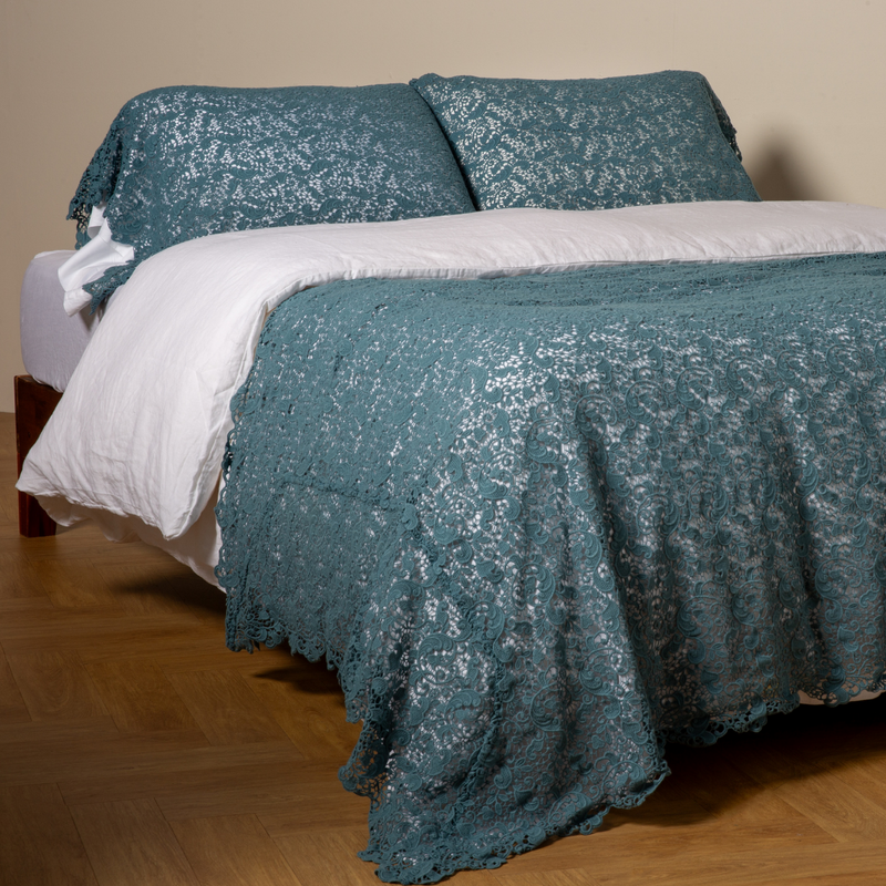 Bella Notte Allora Bed Scarf throw blanket with elegant Cenote design, soft fabric, draped over a bed for a cozy, stylish look.