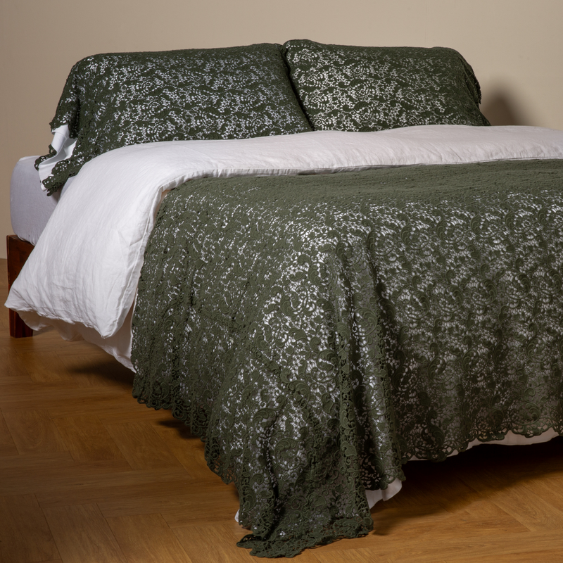 Bella Notte Allora Bed Scarf throw blanket in Cenote fabric, showcasing soft, elegant textile with intricate patterns and rich texture.