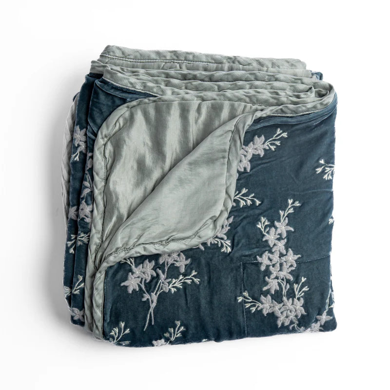 Bella Notte Lynette throw blanket in Tahoe Blue, showcasing soft, cozy fabric with a luxurious texture.