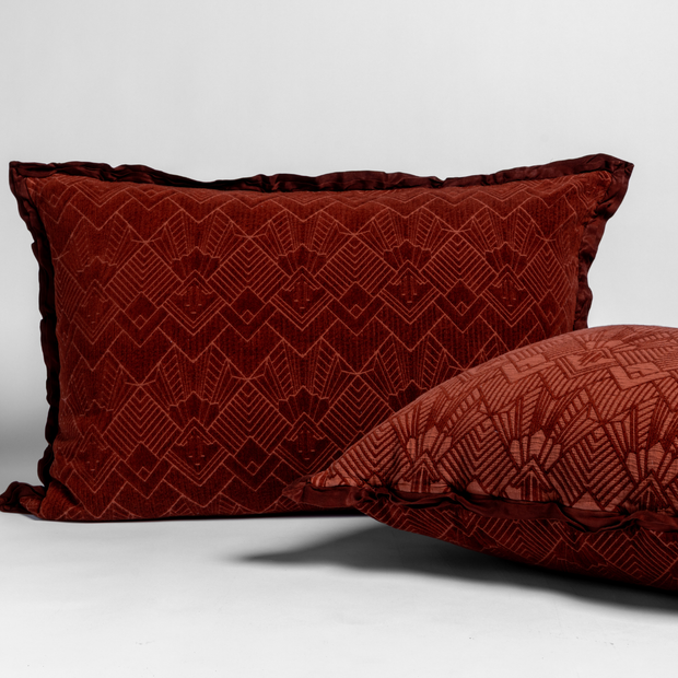 Bella Notte Trettino Sham in autumn-colored fabric, showcasing soft, elegant decorative pillow design with intricate stitching.