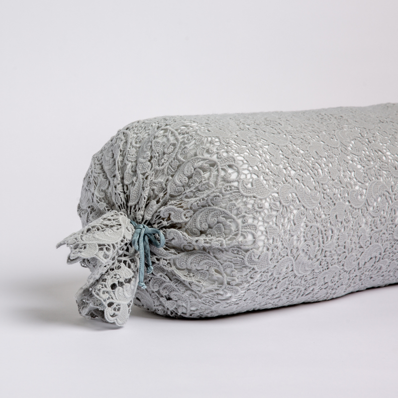 Bella Notte Allora Lace Bolster Cover on throw pillow with intricate lace design and soft fabric, perfect for elegant home decor.