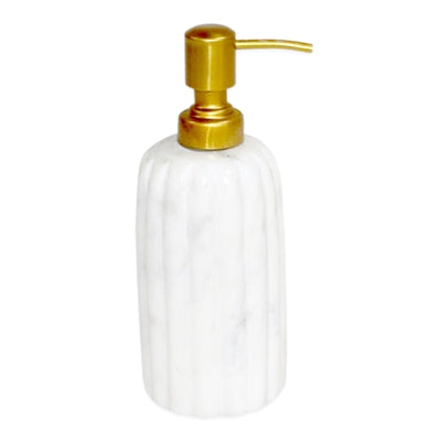 White marble soap dispenser from BIDK, a stylish bath accessory with a sleek, modern design for bathroom decor.