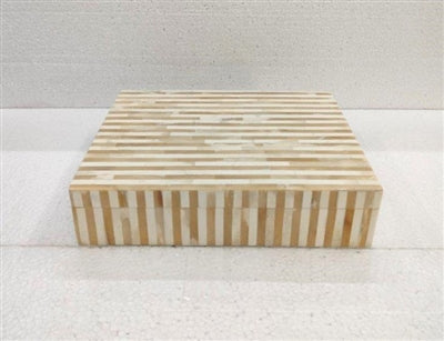 Large light brown Bone striped decor box by BIDK, showcasing a sturdy rectangular storage container with a sleek bone pattern.