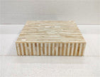 Large light brown Bone striped decor box by BIDK, showcasing a sturdy rectangular storage container with a sleek bone pattern.