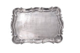Aluminum rectangular baroque tray with ornate detailing, designed by BIDK for elegant serving and decorative display.