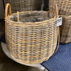 Small grey BIDK Cameo planter basket with woven design, perfect for holding small plants or decorative items.