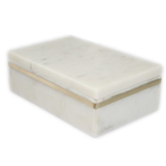 Small white marble box with brass inlay, crafted by BIDK, featuring a smooth surface and elegant decorative design.