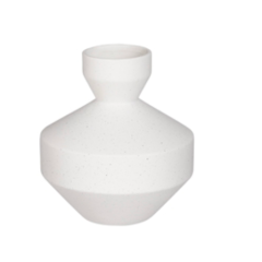 White BIDK vase with a smooth, rounded design and narrow opening, perfect for floral displays or decorative use.