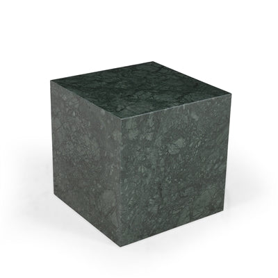 Green marble cube side table by BIDK, featuring a modern square design with a sleek, polished surface for contemporary decor.