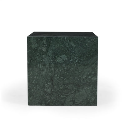 Green marble cube side table by BIDK, featuring a sleek square design with polished green marble surface and modern style.
