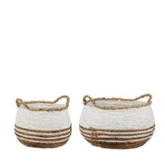 Small BIDK Meryl Banana Leaf Basket Short with woven design and natural finish, ideal for home storage or decorative use.