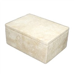 Small BIDK travertine rectangular box with smooth stone surface, ideal for storage or decorative display.