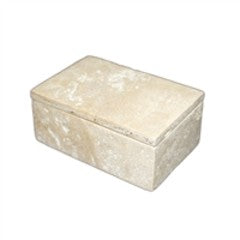 Small BIDK travertine rectangular box with smooth beige stone surface and clean, modern design for storage or display.
