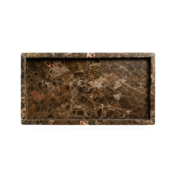 Brown Emperador Tank Tray by BIDK, rectangular ceramic tray with a glossy finish, ideal for bathroom or kitchen use.