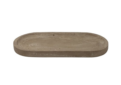 Oval beige resin tray by BIDK, showcasing a smooth, elegant tray with a glossy finish perfect for decorative or functional use.