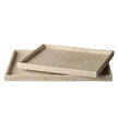 Large cream travertine tray by BIDK, with a smooth rectangular surface and natural stone texture for elegant home decor.