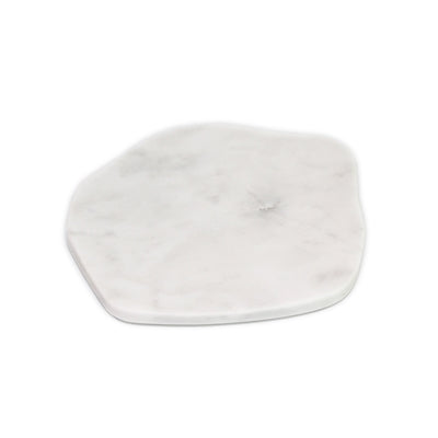 Small organic shape white marble tray by BIDK, featuring smooth curves and polished surface for elegant display or serving.