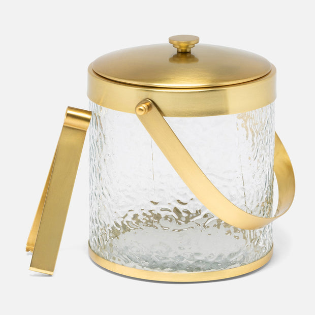 Blue Pheasant Allegra glass and brass ice bucket, a stylish bar accessory with a sleek design and elegant details.