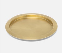 Blue Pheasant Allegra Round Tray in matte brass, a stylish bar accessory with a sleek, circular design for serving and decor.