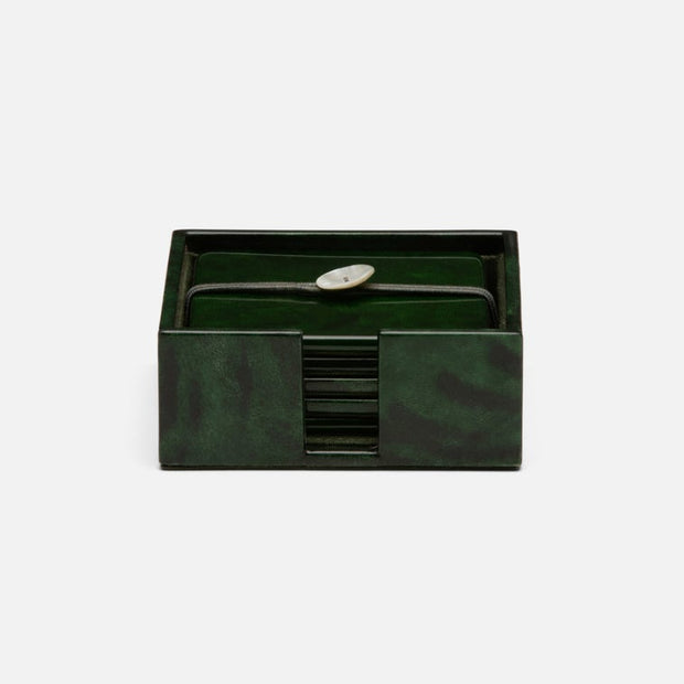 Set of six Blue Pheasant Nelson coasters with emerald green design, bar accessories for protecting surfaces during drinks.