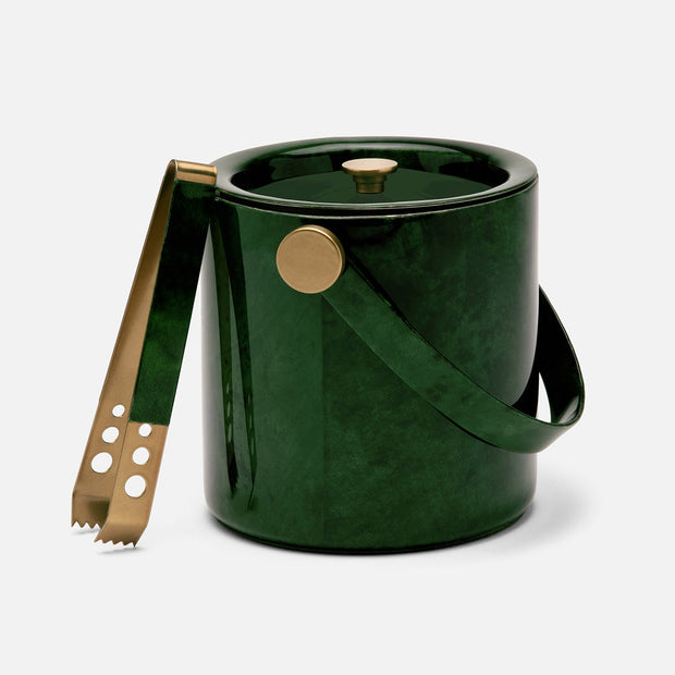 Blue Pheasant Nelson ice bucket with tongs, bar accessories in emerald blue, featuring a stylish design and convenient serving tools.