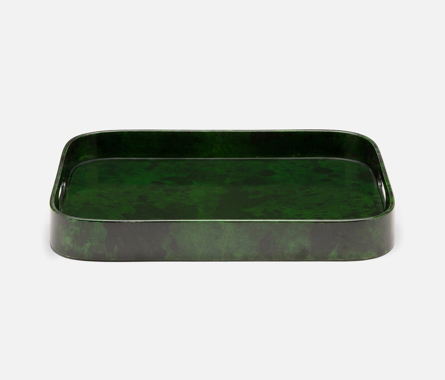 Blue Pheasant Nelson rectangular bar tray with a vibrant emerald finish, ideal for bar accessories and serving drinks.