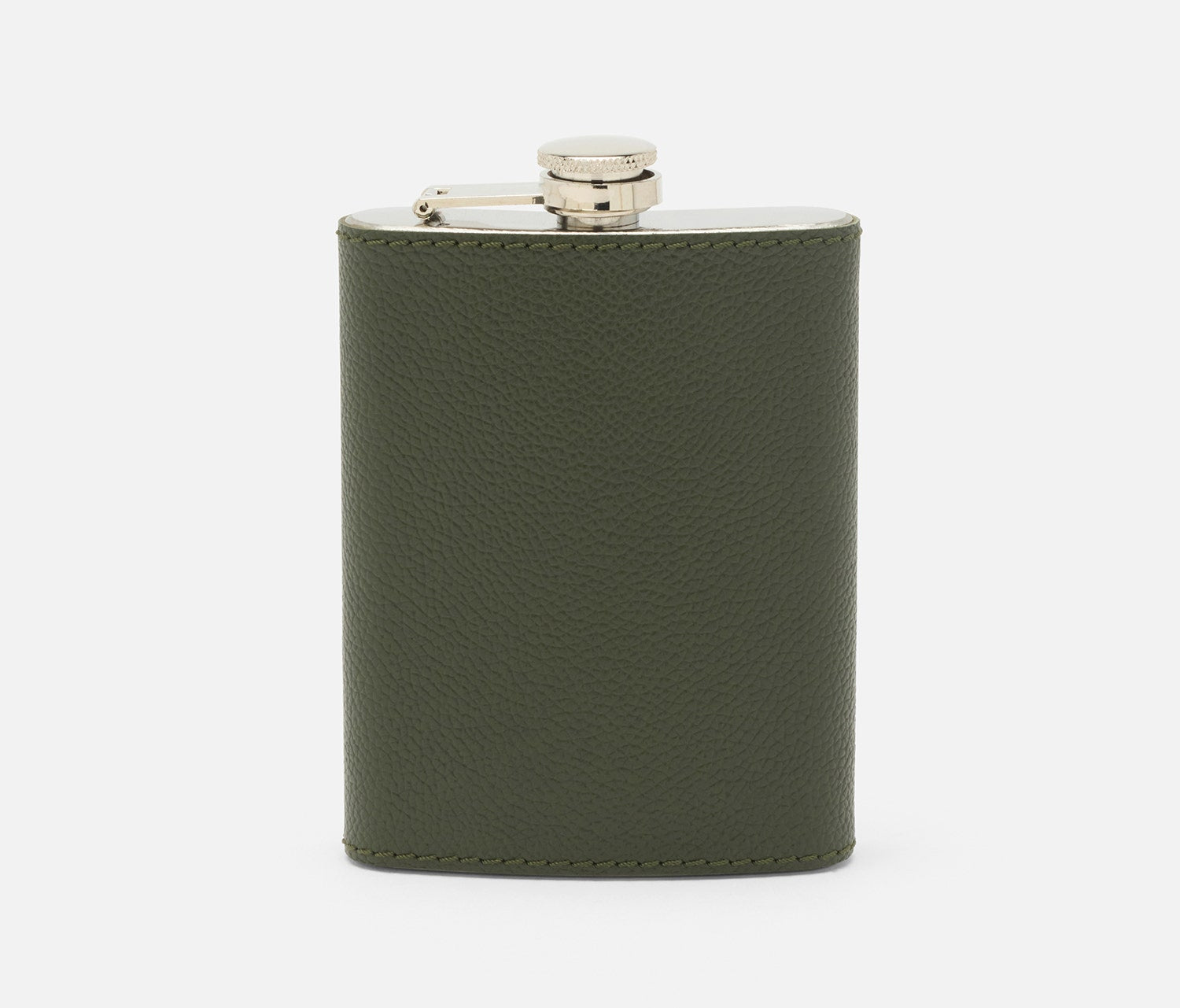 Blue Pheasant Warren stainless steel and leather flask, a stylish bar accessory with a forest green leather cover and sleek design.