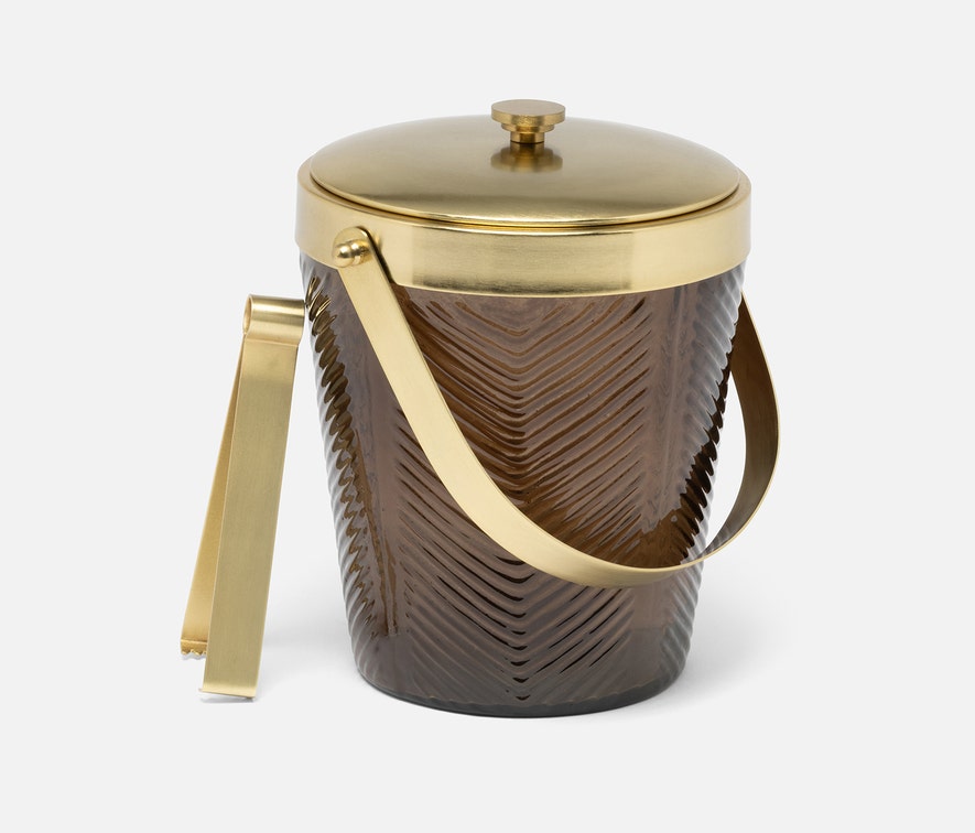 Blue Pheasant Mancini ice bucket with tongs, bar accessory set, featuring a stylish design for chilling beverages.