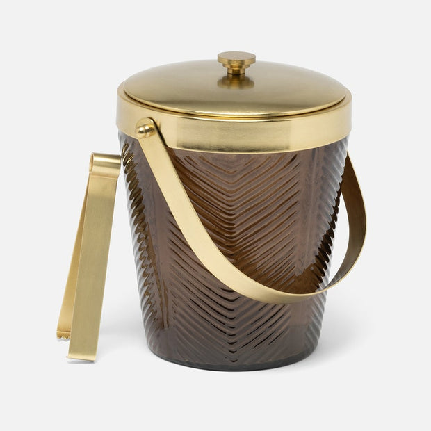 Blue Pheasant Mancini ice bucket with tongs, bar accessory in smoked gold finish, stylish and functional for chilling beverages.