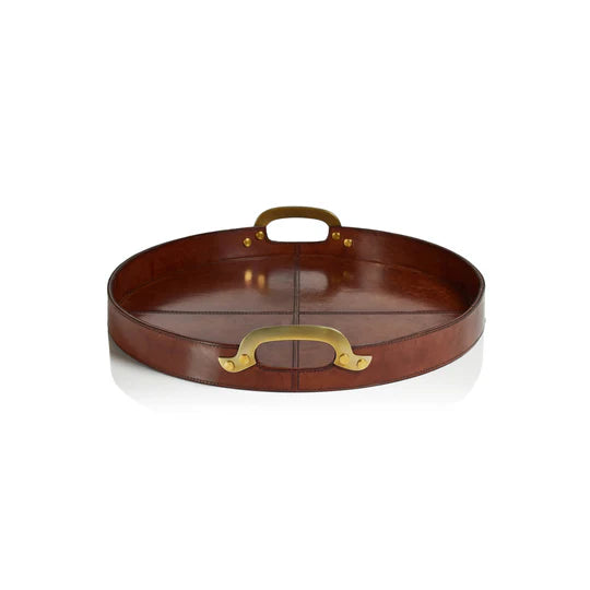 Round Leather Tray Brass Handles