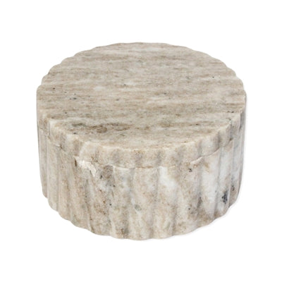 Small Beige Marble Grooved Jar