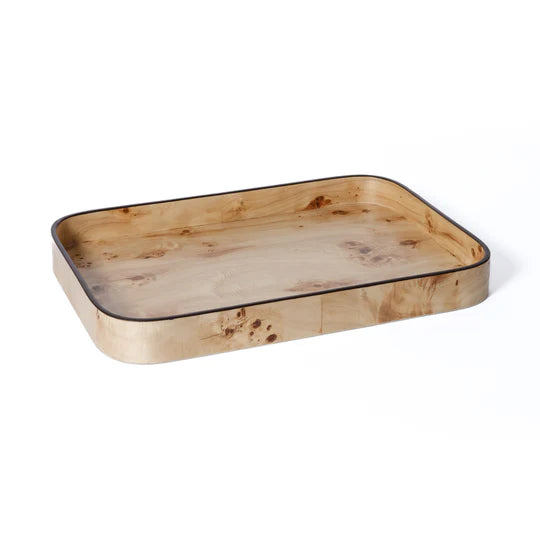 Burl Veneer Rectangular Tray Rounded