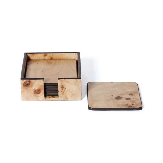 Burl Veneer Square Coaster Set/6